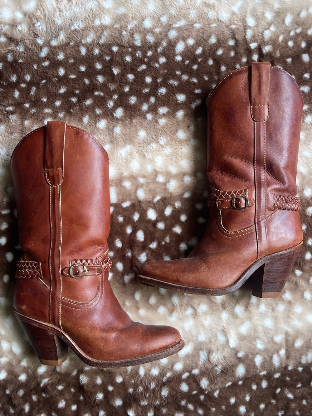 Braided heeled cowboy boots